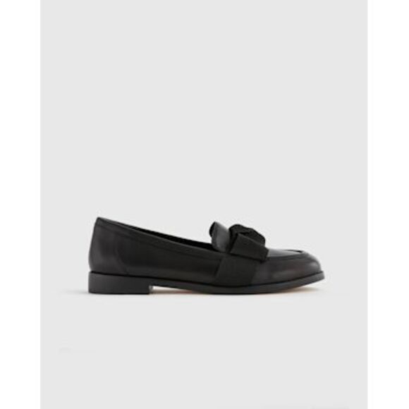 Quince Shoes - Quince Italian Leather Bow Penny Loafer Black Shoes 8